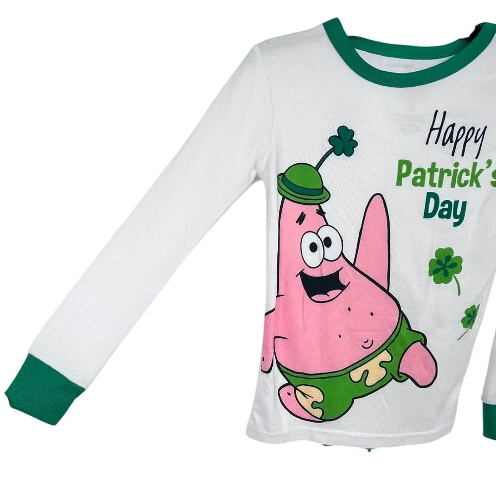 SpongeBob SquarePants Pajama Set Boys 8 White Green Patrick St Patricks Day New